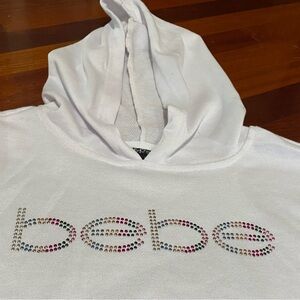 Bebe White Hoodie with Multicolor Rhinestone Logo